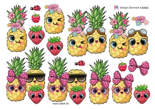 3D Sjove ananas og jordbær